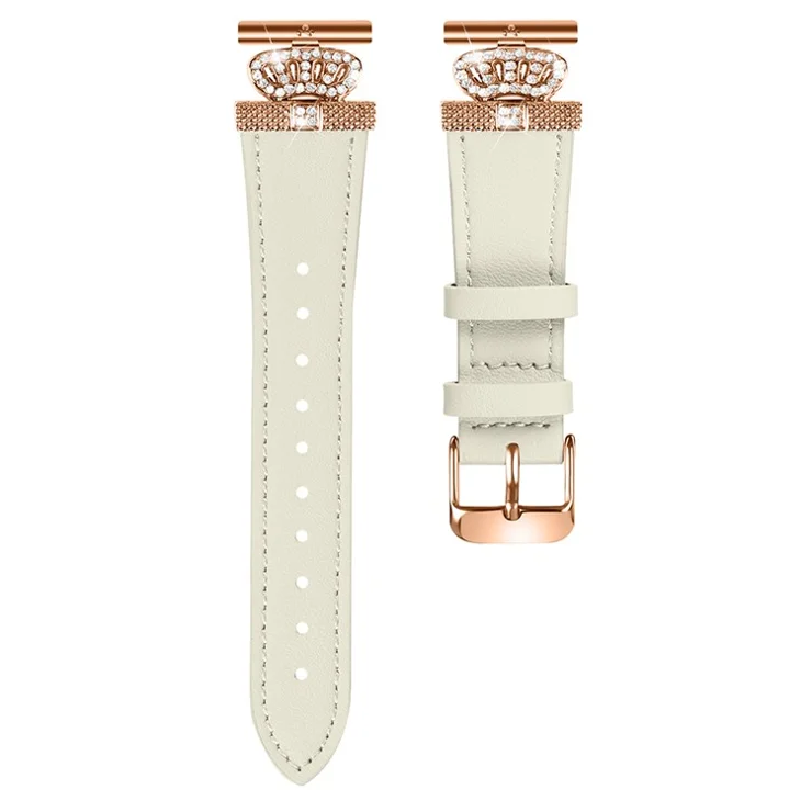 For Huami Amazfit Youth Edition 20mm Cowhide Replacement Band Crown Design Strap with Rose Gold Buckle - Apricot
