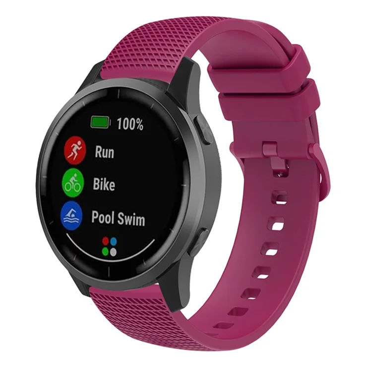 For Samsung Gear S3 / Huami Amazfit Pace Silicone Watch Band Plaid Pattern 22mm Straps - Fuchsia