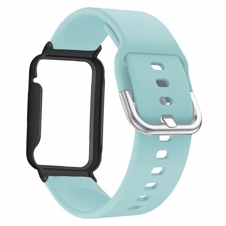For Xiaomi Smart Band 8 Pro Silicone Sport Watch Band with Watch Case - Baby Blue+Black Shell