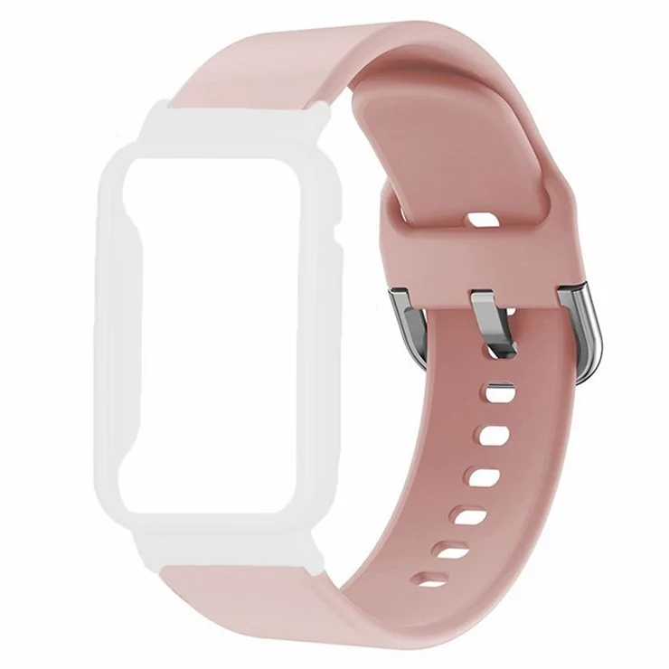 For Xiaomi Smart Band 8 Pro Silicone Sport Watch Band with Watch Case - Pink+White Shell