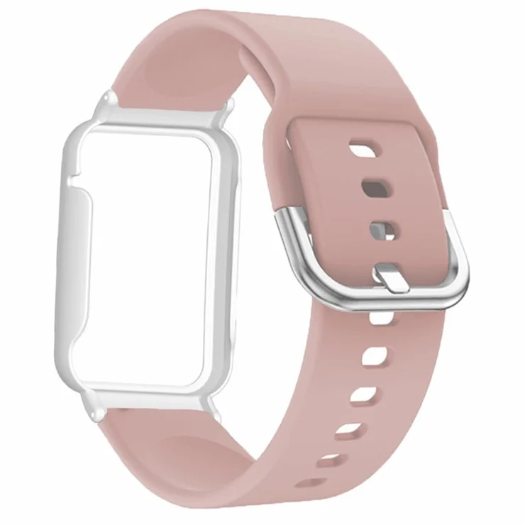 For Xiaomi Smart Band 8 Pro Silicone Sport Watch Band with Watch Case - Pink+White Shell