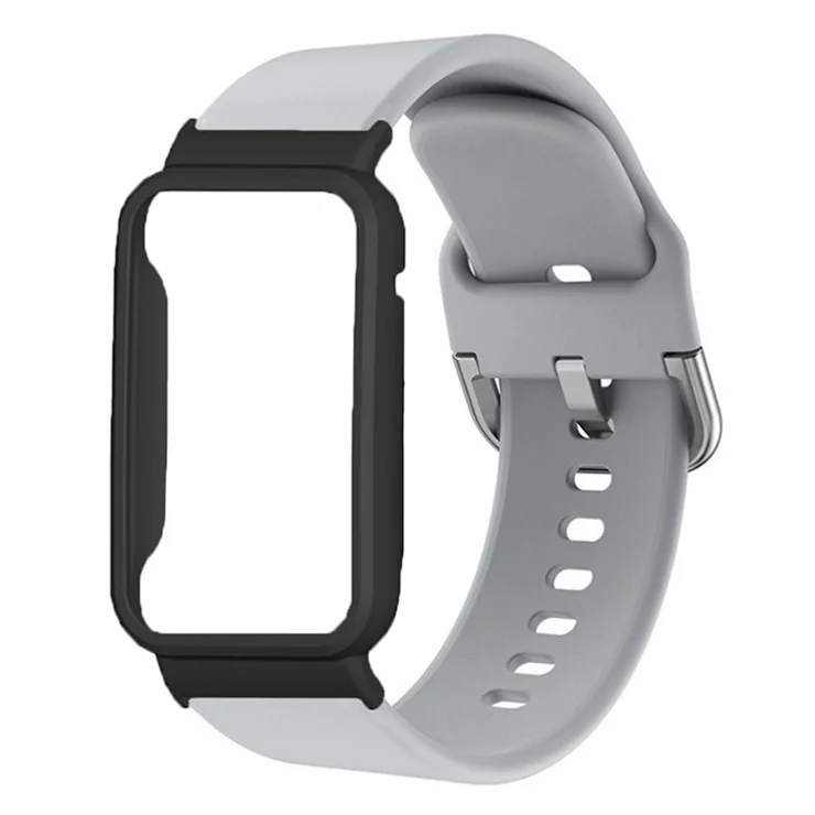 For Xiaomi Smart Band 8 Pro Silicone Sport Watch Band with Watch Case - Grey+Black Shell