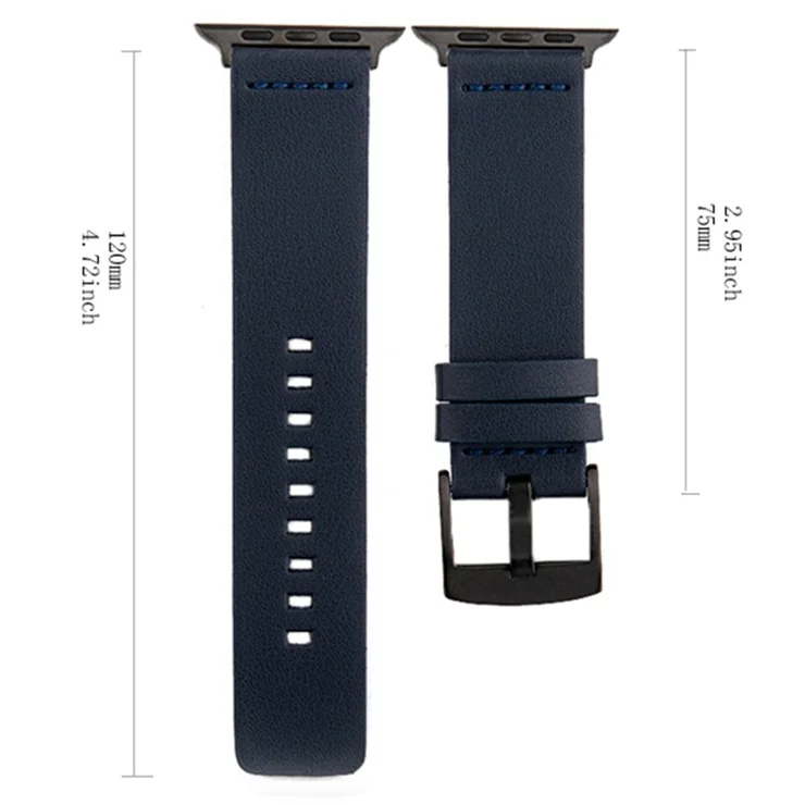 Watch Band for Apple Watch Series 10 42mm / 9 8 7 41mm / SE (2023) SE (2022) SE 6 5 4 40mm / 3 2 1 38mm Watchband Genuine Cow Leather Watch Strap - Black