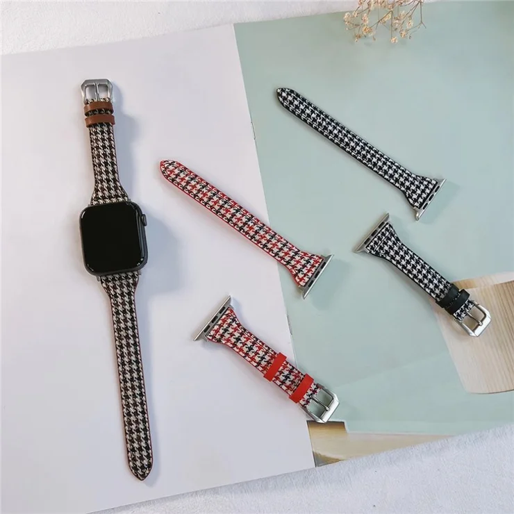 Watch Band for Apple Watch Series 10 42mm / 9 8 7 41mm / SE (2023) SE (2022) SE 6 5 4 40mm / 3 2 1 38mm Cow Leather+Fabric Wrist Strap - Style A