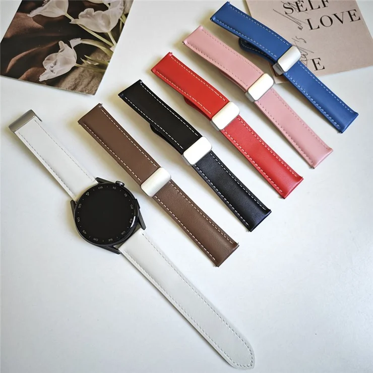 20mm Universal Strap Replacement Cow Leather Watch Band with Magnetic Buckle - Pink