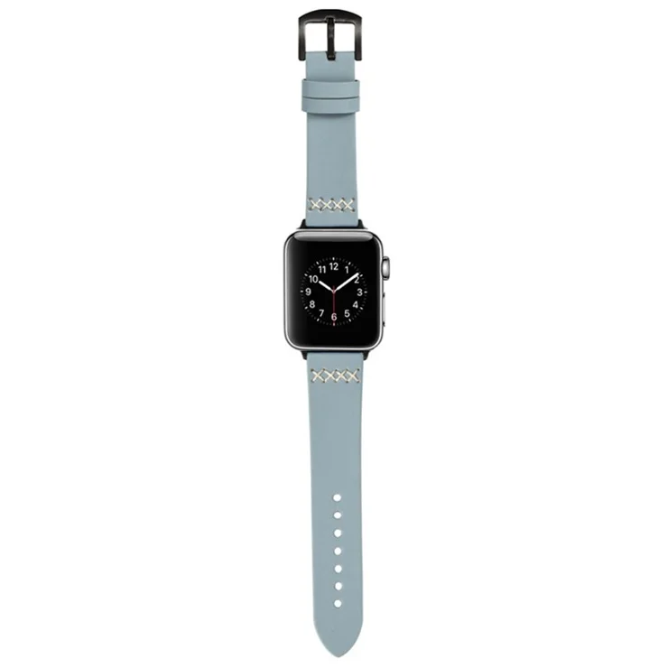 Watch Strap for Apple Watch Series 10 42mm / 9 8 7 41mm / SE (2023) SE (2022) SE 6 5 4 40mm / 3 2 1 38mm Cross Stitch Leather Watch Band - Blue