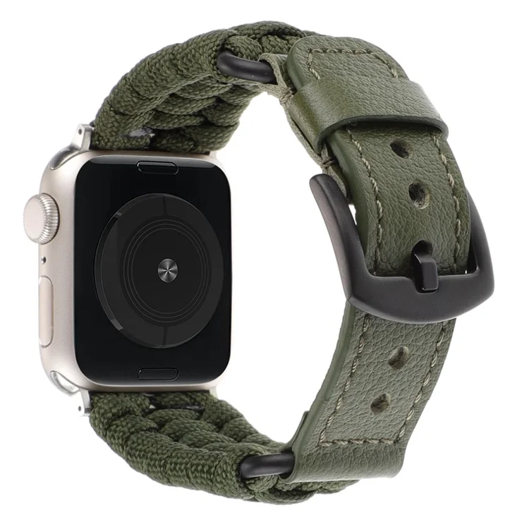 For Apple Watch 10 46mm / Ultra 2 / Ultra 49mm / 9 8 7 45mm / SE (2023) SE (2022) SE 6 5 4 44mm / 3 2 1 42mm Genuine Cow Watch Band - Army Green