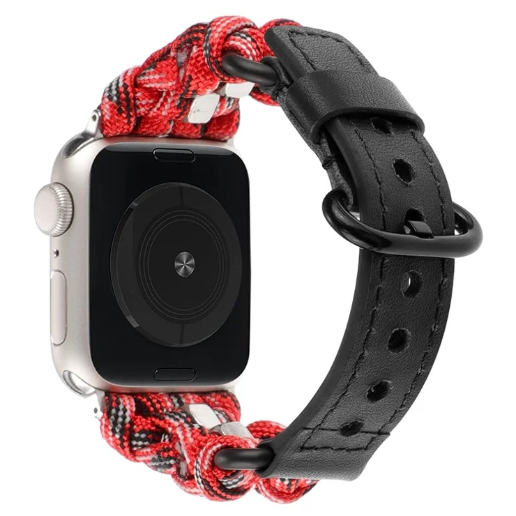 For Apple Watch Series 10 42mm / 9 8 7 41mm / SE (2023) SE (2022) SE 6 5 4 40mm / 3 2 1 38mm Nuts Decor Braided Band Watch Strap - Black+Red Camo