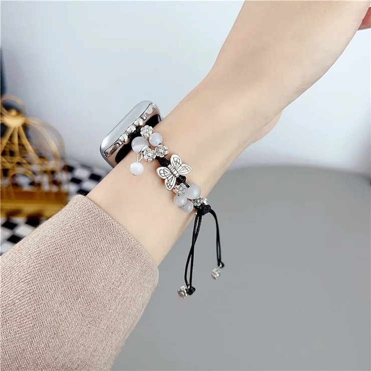 Butterfly Beads Bracelet Strap for Apple Watch Series 10 42mm / 9 8 7 41mm / SE (2023) SE (2022) SE 6 5 4 40mm / 3 2 1 38mm Adjustable Watch Strap - Black