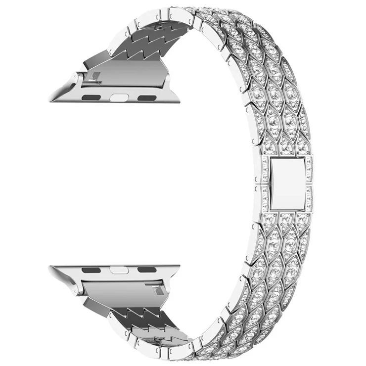 For Apple Watch Series 10 42mm / 9 8 7 41mm / SE (2023) SE (2022) SE 6 5 4 40mm / 3 2 1 38mm Watch Band Metal Strap Rhinestone - Silver