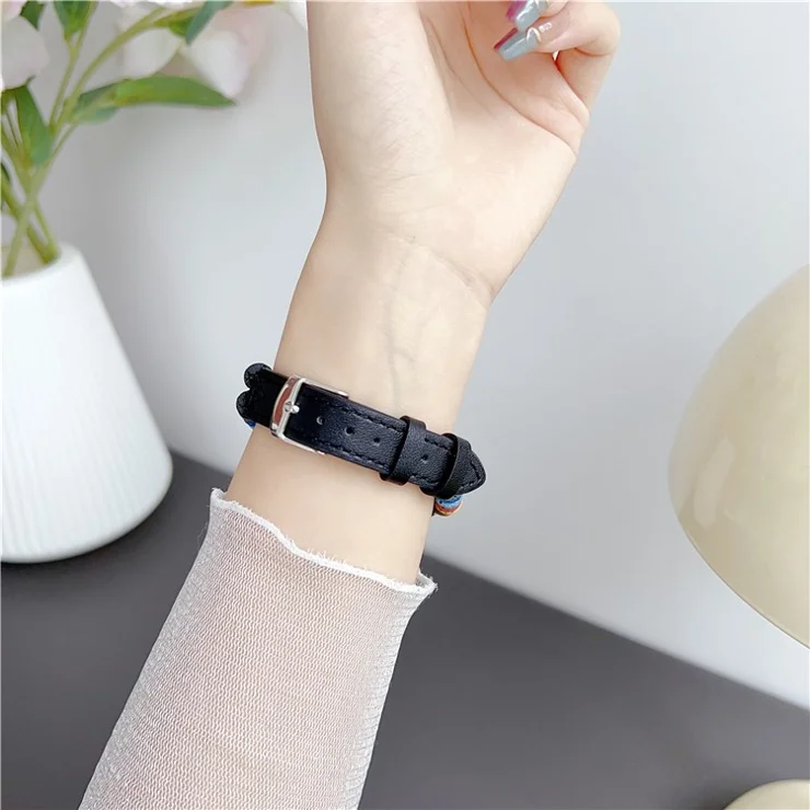 For Apple Watch 10 46mm / Ultra 2 / Ultra 49mm / 9 8 7 45mm / SE (2023) SE (2022) SE 6 5 4 44mm / 3 2 1 42mm Leather Strap - Blue