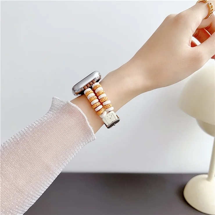 For Apple Watch Series 10 42mm / 9 8 7 41mm / SE (2023) SE (2022) SE 6 5 4 40mm / 3 2 1 38mm Leather Bracelet Strap - White