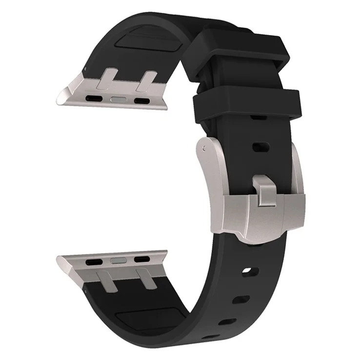 For Apple Watch 10 46mm / Ultra 2 / Ultra 49mm / 9 8 7 45mm / SE (2023) SE (2022) SE 6 5 4 44mm / 3 2 1 42mm Liquid Silicone Band - Titanium Black