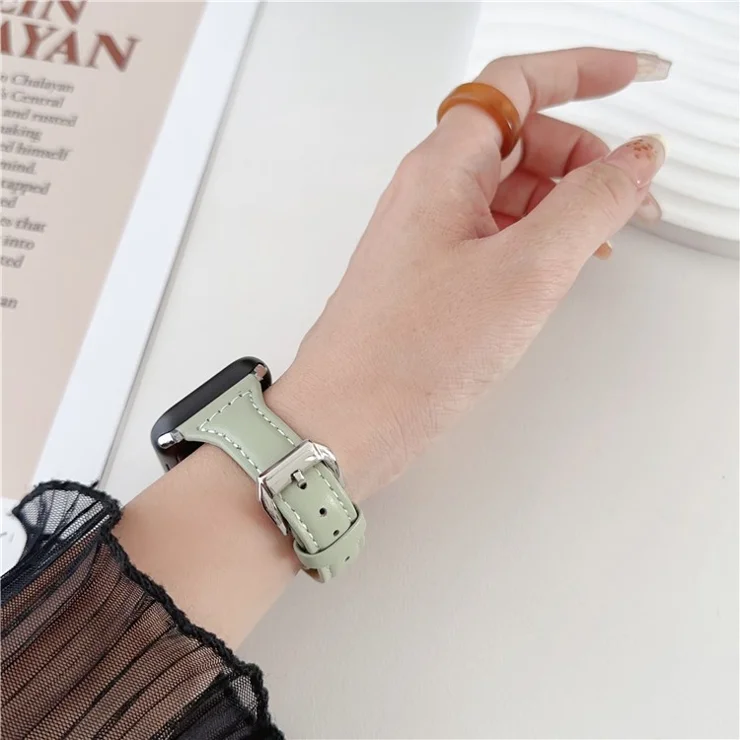 For Apple Watch Series 10 42mm / 9 8 7 41mm / SE (2023) SE (2022) SE 6 5 4 40mm / 3 2 1 38mm PU Leather Watch Band - Light Green