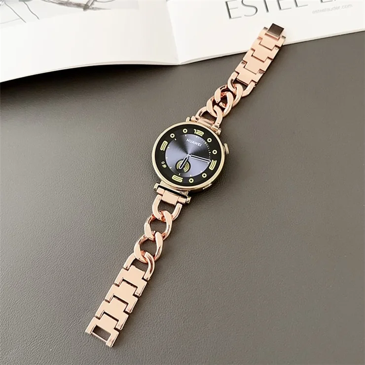 For Huawei Watch GT 4 41mm / Garmin Venu 3S 18mm Zinc Alloy Watch Band Chain Bracelet Strap - Rose Gold