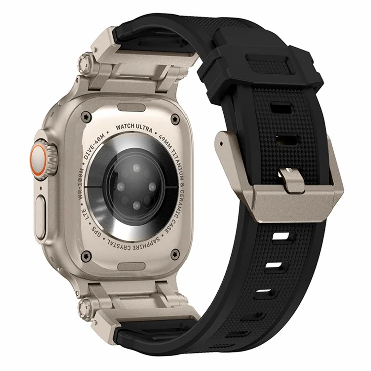 For Apple Watch 10 46mm / Ultra 2 / Ultra 49mm / 9 8 7 45mm / SE (2023) SE (2022) SE 6 5 4 44mm / 3 2 1 42mm Silicone Strap - Titanium+Black