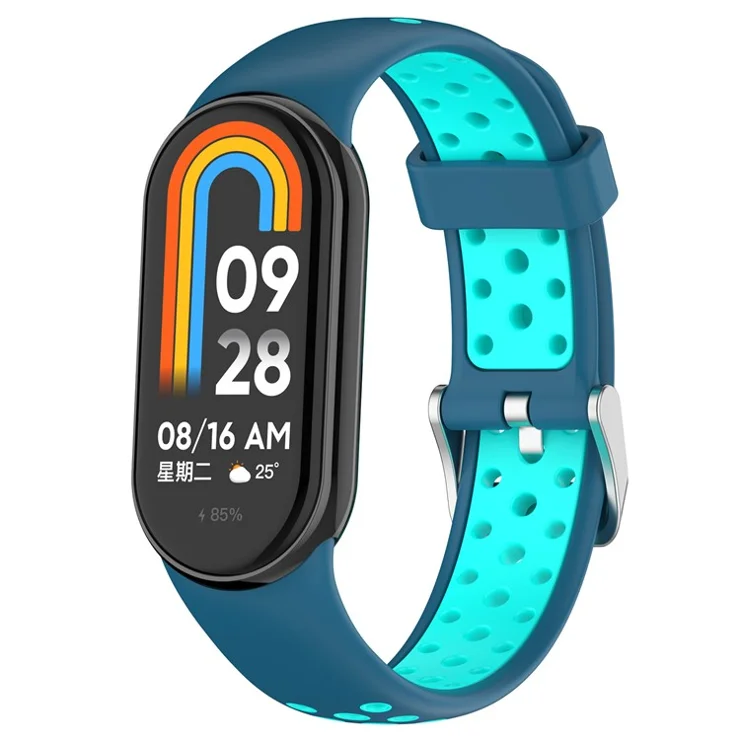 KALEBOL KLB-SSGJ-001 For Xiaomi Smart Band 9 NFC / 9 / 8 NFC / 8 Silicone Watch Band Waterproof Strap - Blue+Teal Green