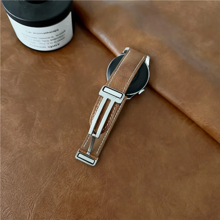 For Samsung Galaxy Watch3 45mm / Huawei Watch 4 Band 22mm Genuine Cow Leather Watch Strap - Waxy Coffee