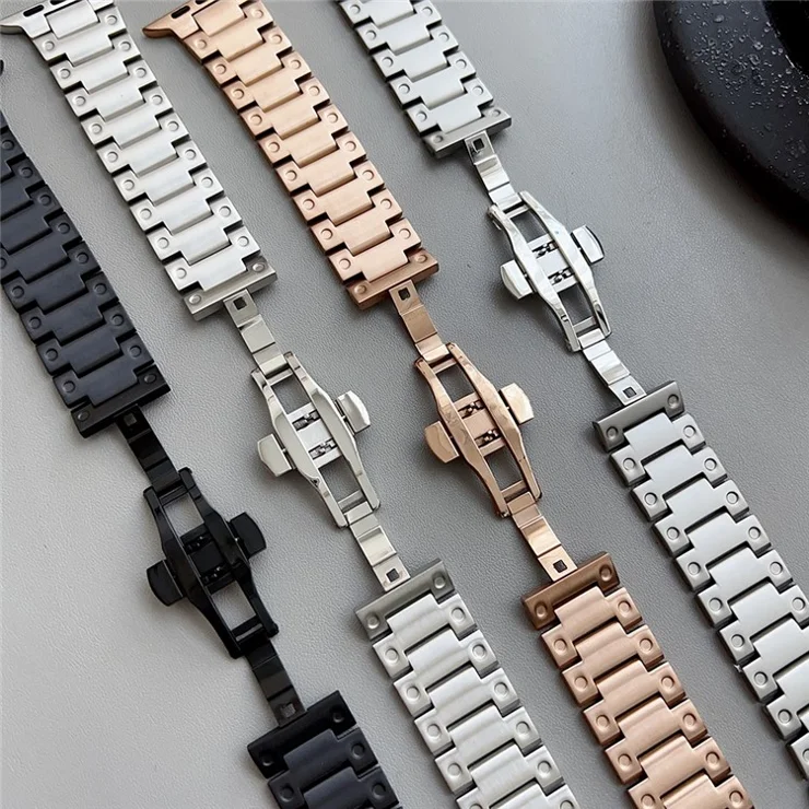 For Apple Watch 10 46mm / Ultra 2 / Ultra 49mm / 9 8 7 45mm / SE (2023) SE (2022) SE 6 5 4 44mm / 3 2 1 42mm Stainless Steel Strap - Black