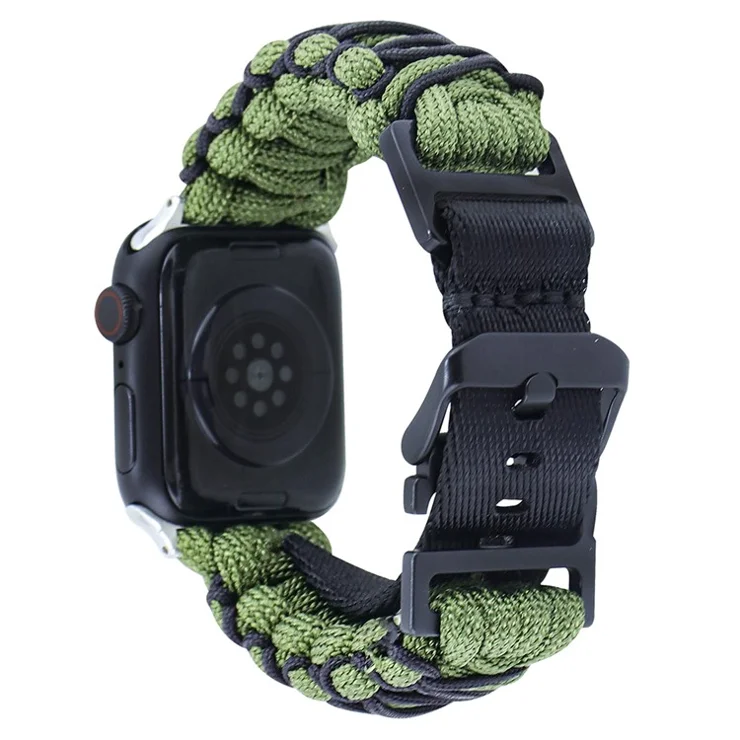 Nylon Rope Strap for Apple Watch 10 46mm / Ultra 2 / Ultra 49mm / 9 8 7 45mm / SE (2023) SE (2022) SE 6 5 4 44mm / 3 2 1 42mm Wrist Band - Army Green + Black