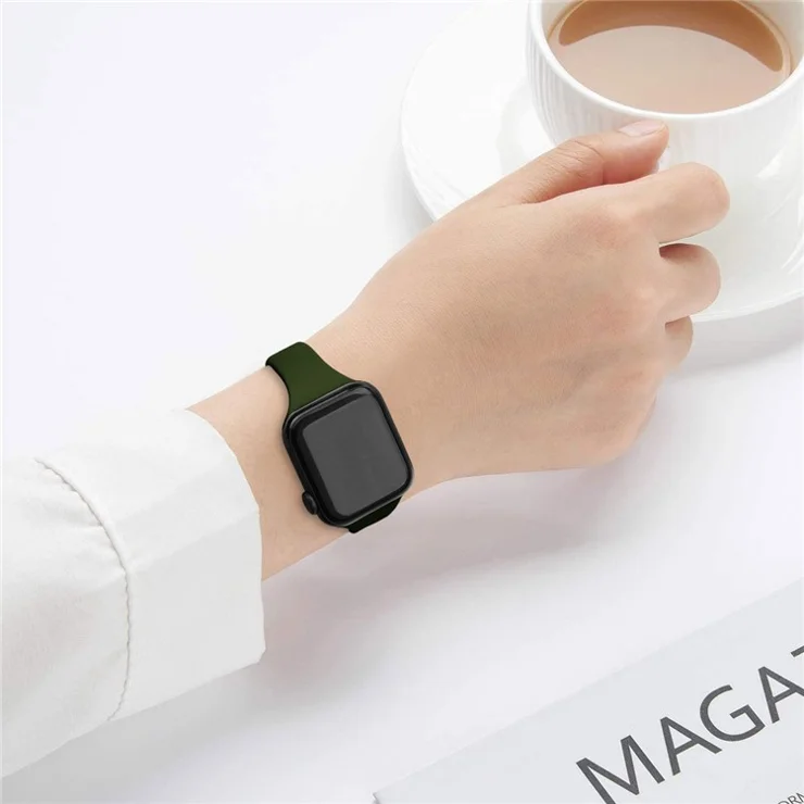For For Apple Watch Series 10 42mm / 9 8 7 41mm / SE (2023) SE (2022) SE 6 5 4 40mm / 3 21 38mm Bracelet Silicone Band, Size: M - Blackish Green
