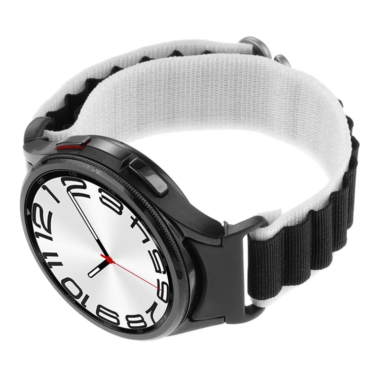 For Samsung Galaxy Watch FE 40mm / Watch6 / Watch6 Classic / Watch 5 / Watch4 Nylon Watch Strap G Hook Wristband - White+Black