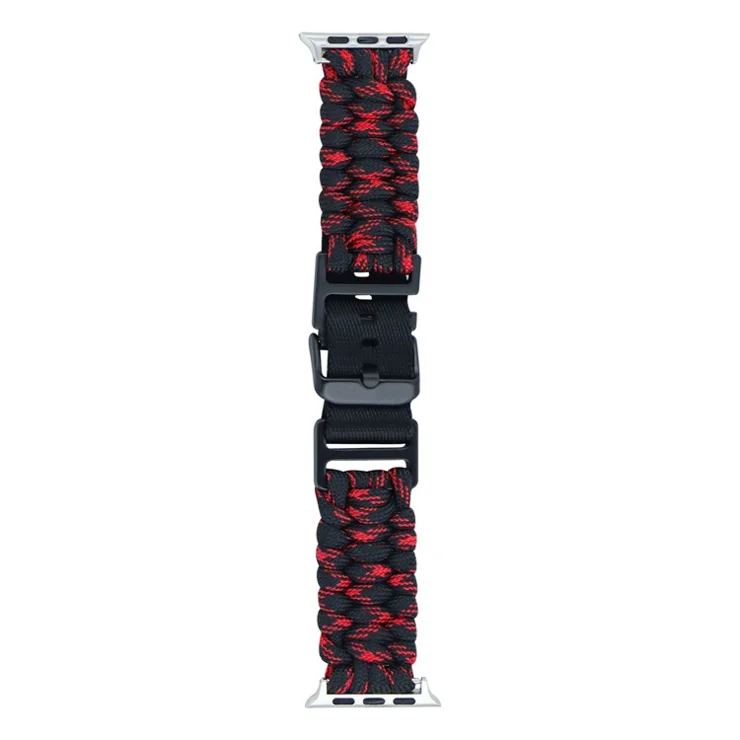 For Apple Watch Series 10 42mm / 9 8 7 41mm / 6 5 4 SE (2023) SE (2022) SE 40mm / 3 2 1 38mm Camo Strap Nylon Braided Watch Band - Red+Black