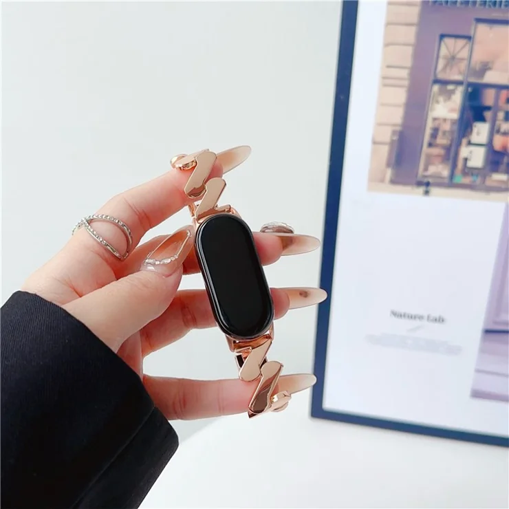 For Xiaomi Smart Band 9 NFC / 9 / 8 NFC / 8 / Band 7 / 6 / 5 Watch Strap Zinc Alloy Wave Design Wristband - Rose Gold