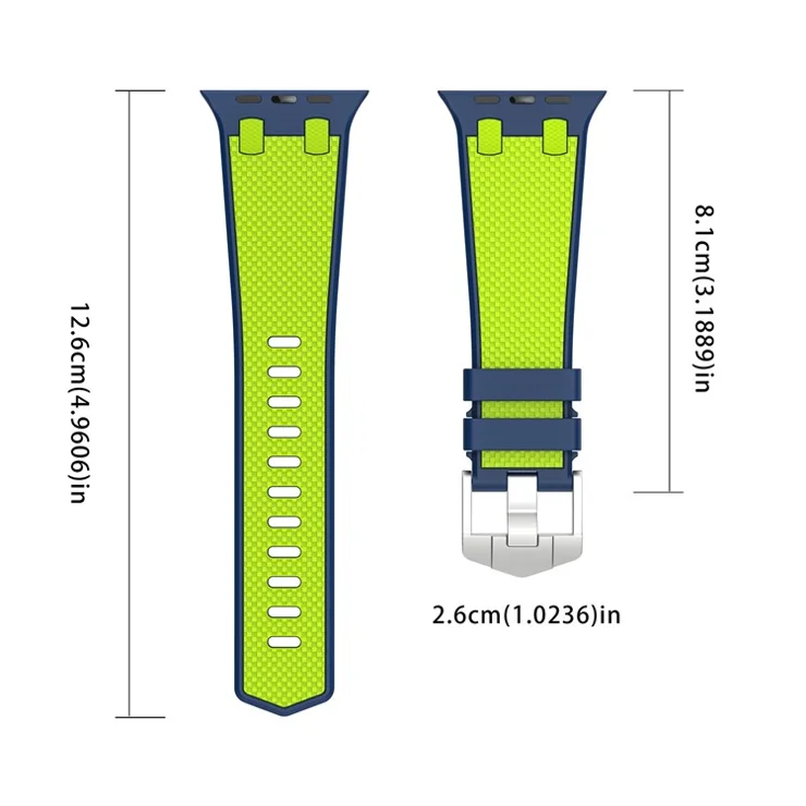 For Apple Watch 10 46mm / Ultra 2 / Ultra 49mm / 9 8 7 45mm / SE (2023) SE (2022) SE 6 5 4 44mm / 3 2 1 42mm Silicone Watch Band - Blue+Lime