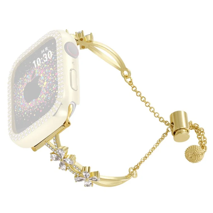 20mm Universal Rhinestone Flower Smart Watch Band Copper Bracelet Replacement Strap - Gold