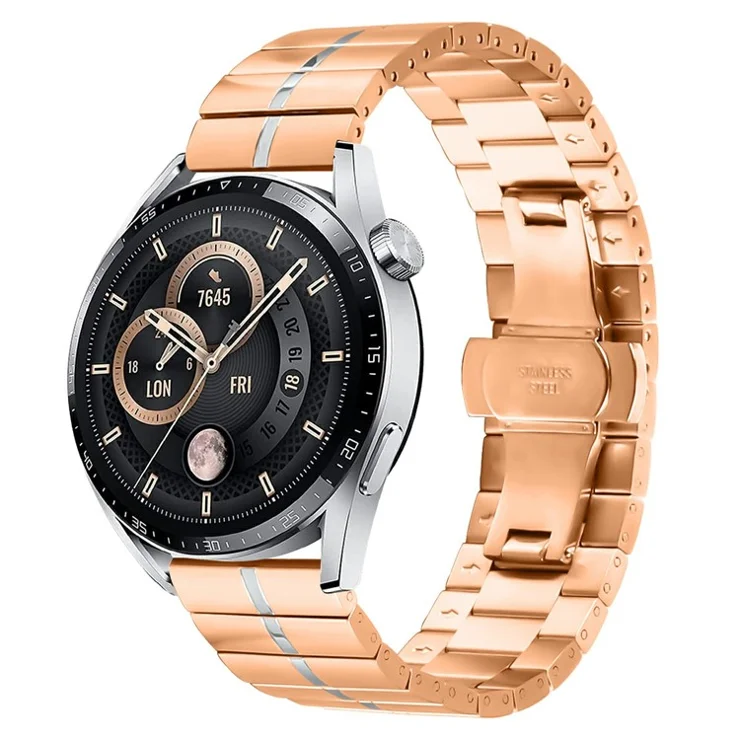 Watch Strap for Haylou GST LS09B Stainless Steel Wrist Band with Buckle - Rose Gold+Silver