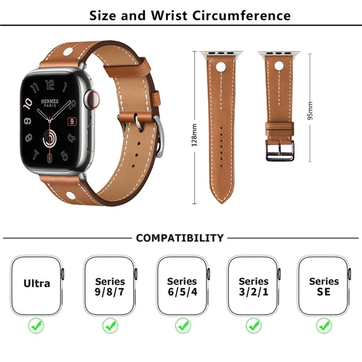KALEBOL For Apple Watch 10 46mm / Ultra 2 / Ultra 49mm / 9 8 7 45mm / SE (2023) SE (2022) SE 6 5 4 44mm / 3 2 1 42mm Genuine Cow Leather Watch Strap - Light Yellow