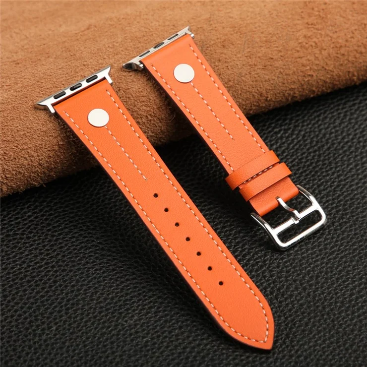 KALEBOL For Apple Watch 10 46mm / Ultra 2 / Ultra 49mm / 9 8 7 45mm / SE (2023) SE (2022) SE 6 5 4 44mm / 3 2 1 42mm Genuine Cow Leather Watch Strap - Orange