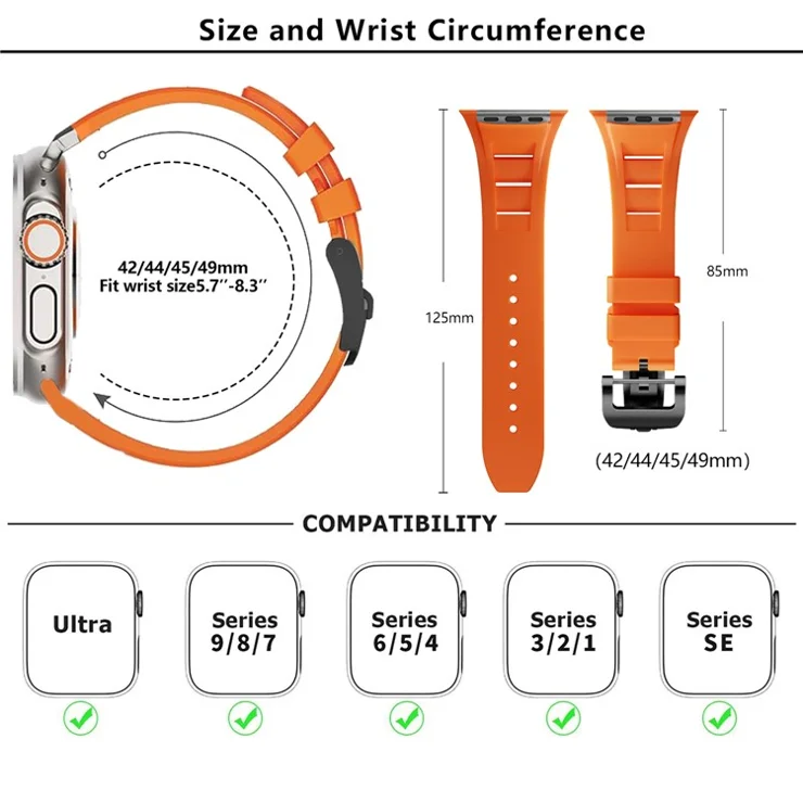KALEBOL For Apple Watch 10 46mm / Ultra 2 / Ultra 49mm / 9 8 7 45mm / SE (2023) SE (2022) SE 6 5 4 44mm / 3 2 1 42mm Watch Band - Orange / Black Buckle
