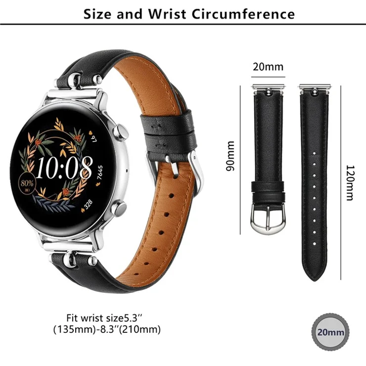 KALEBOL KLB-YZKZP-001 For Samsung Galaxy Watch6 Classic 47mm / Galaxy Watch5 Pro 45mm Genuine Cow Leather 20mm Watch Strap - Khaki / Silver Buckle