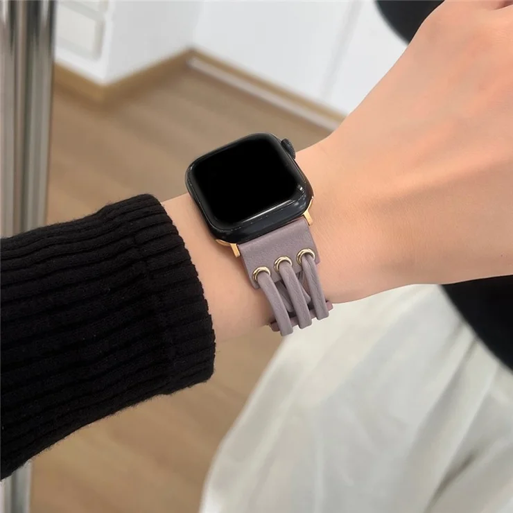 Strap For Apple Watch Series 10 42mm / 9 8 7 41mm / SE (2023) SE (2022) SE 6 5 4 40mm / 3 2 1 38mm Genuine Cow Leather Watch Band - Purple