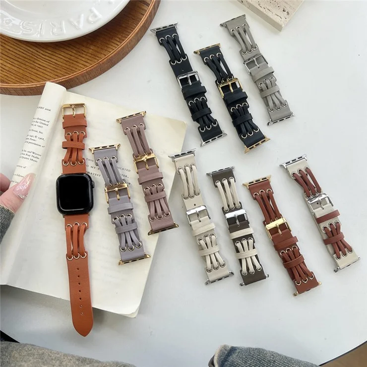 Strap For Apple Watch Series 10 42mm / 9 8 7 41mm / SE (2023) SE (2022) SE 6 5 4 40mm / 3 2 1 38mm Genuine Cow Leather Watch Band - Orange