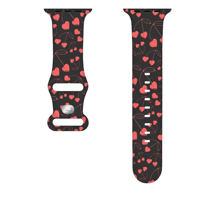 Sport Strap for Apple Watch Series 10 42mm / 9 8 7 41mm / SE (2023) SE (2022) SE 6 5 4 40mm / 3 2 1 38mm Silicone Pattern Watch Band - Red Heart 05