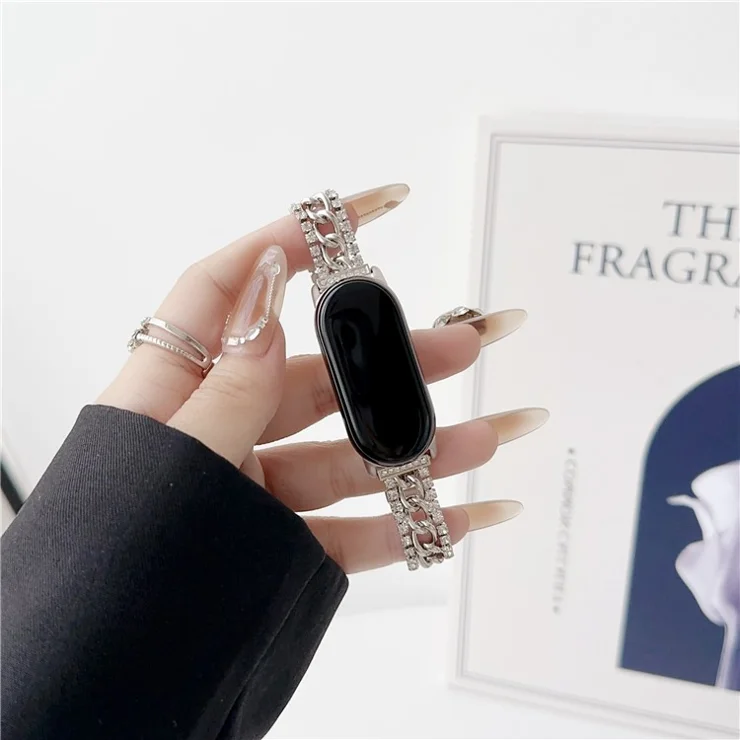 For Xiaomi Smart Band 9 NFC / 9 / 8 NFC / 8 Rhinestone Decor Bracelet Strap Zinc Alloy Watch Band - Starlight Color