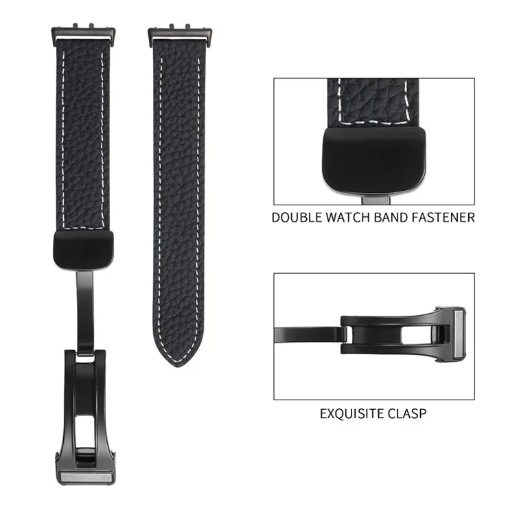 For Samsung Galaxy Fit3 Watch Strap Litchi Texture Genuine Cow Leather Magnetic Band - White