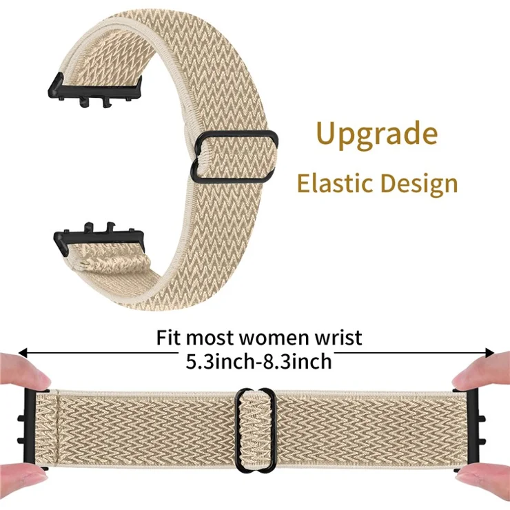 For Samsung Galaxy Fit3 SM-R390 Woven Watch Strap Elastic Wrist Band, Black Connector - Apricot