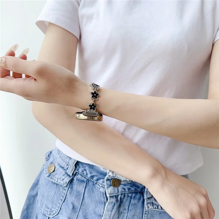 For Samsung Galaxy Watch6 Classic 43mm / Watch6 40mm Watch Bracelet 20mm Zinc Alloy Strap - Black+Five-pointed Star