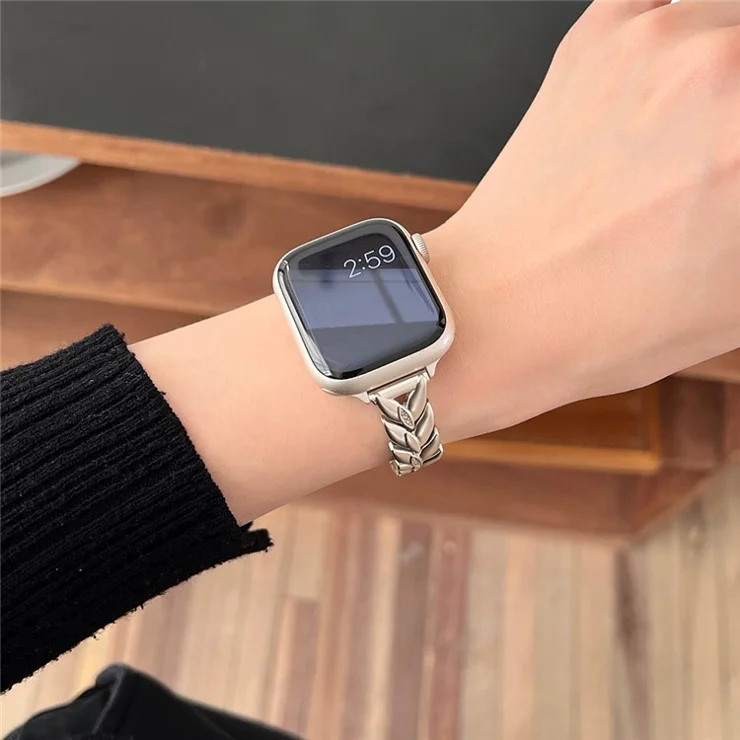Strap For Apple Watch Series 10 42mm / 9 8 7 41mm / 6 5 4 SE (2023) SE (2022) SE 40mm / 3 2 1 38mm Wheat Spike Zinc Alloy Watch Band - Starlight