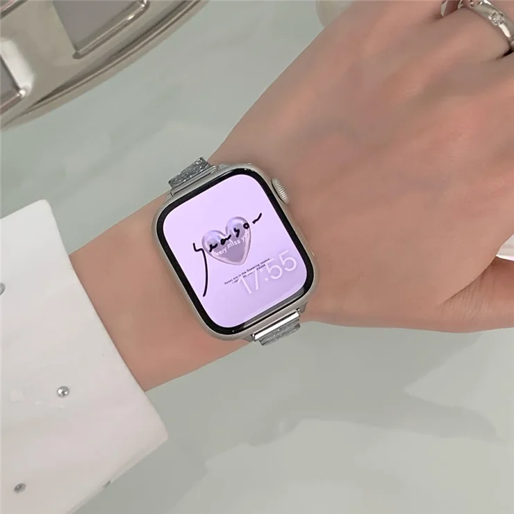 Zinc Alloy Band for Apple Watch 10 46mm / Ultra 2 / Ultra 49mm / 9 8 7 45mm / SE (2023) SE (2022) SE 6 5 4 44mm / 3 2 1 42mm Heart Design Strap - Silver