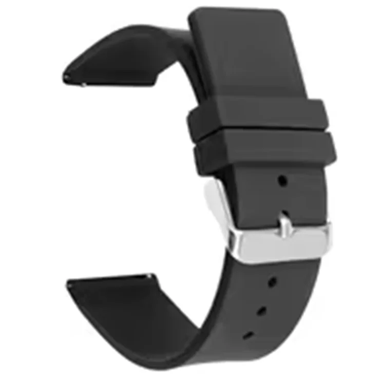20mm Universal Silicone Watch Strap Sporty Replacement Wrist Band with Silver Buckle - Black