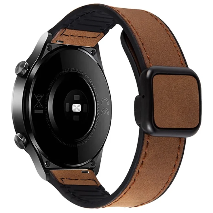 For Garmin vivoactive 5 / Venu 2 Plus Universal 20mm Watch Strap Crazy Horse Texture Leather+Silicone Band - Dark Brown