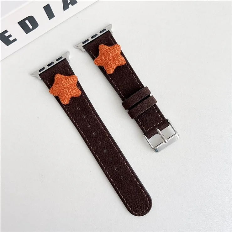 For Apple Watch 10 46mm / Ultra 2 / Ultra 49mm / 9 8 7 45mm / SE (2023) SE (2022) SE 6 5 4 44mm / 3 2 1 42mm Strap Genuine Cow Leather Band - Dark Brown