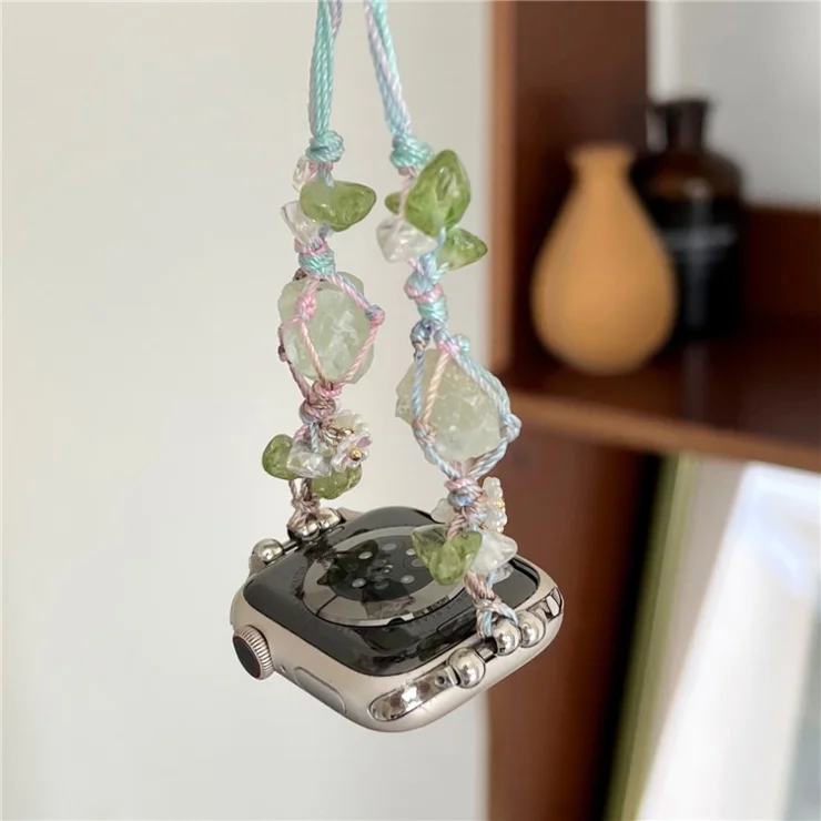 Drawstring Strap for Apple Watch 10 46mm / Ultra 2 / Ultra 49mm / 9 8 7 45mm / SE (2023) SE (2022) SE 6 5 4 44mm / 3 2 1 42mm Color Stone Rope Band - Green