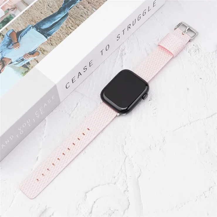 Grids Texture Nylon Strap for Apple Watch 10 46mm / Ultra 2 / Ultra 49mm / 9 8 7 45mm / SE (2023) SE (2022) SE 6 5 4 44mm / 3 2 1 42mm Wrist Band - Light Pink