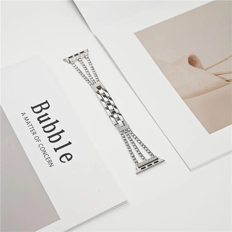 3 Rows Rhinestone Watch Strap for Apple Watch Series 10 42mm / 9 8 7 41mm / SE (2023) SE (2022) SE 6 5 4 40mm / 3 2 1 38mm Zinc Alloy Band - Silver